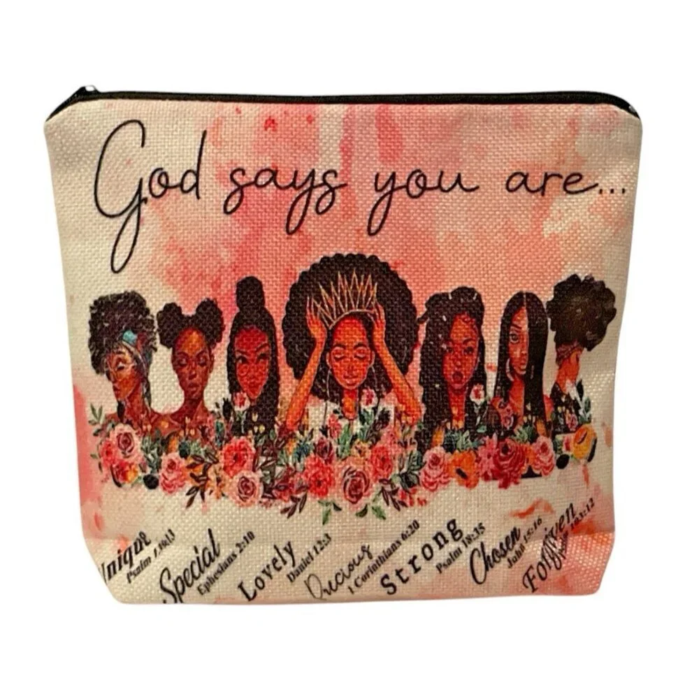 God Says You Are African American Women Makeup Cosmetic Travel Toiletry Pouch